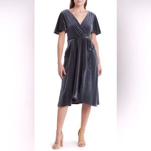 Vince Camuto Gray Velvet Wrap Dress
